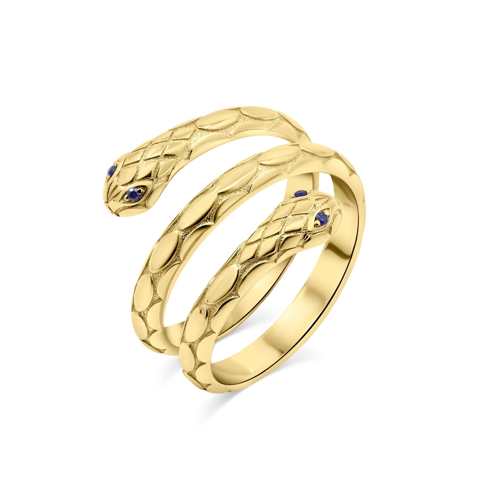 18K Double Boa Snake ring with colored eyes - Gemaee UAE