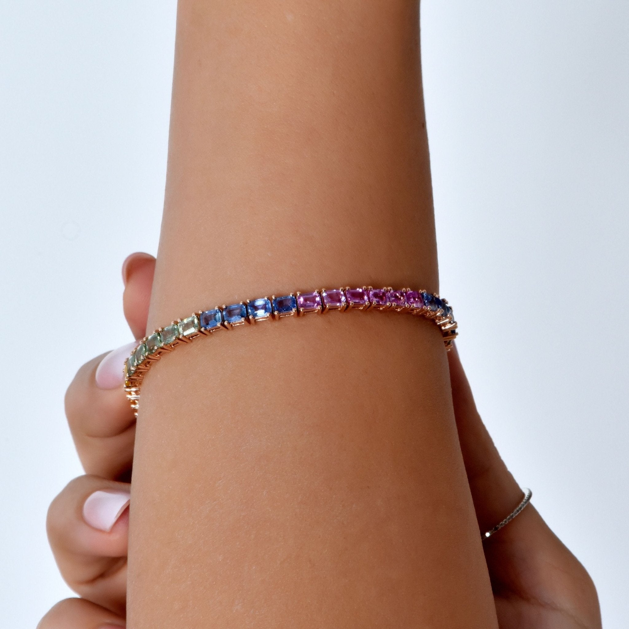 18K Rose Gold Rainbow Baguette Bracelet - Gemaee UAE
