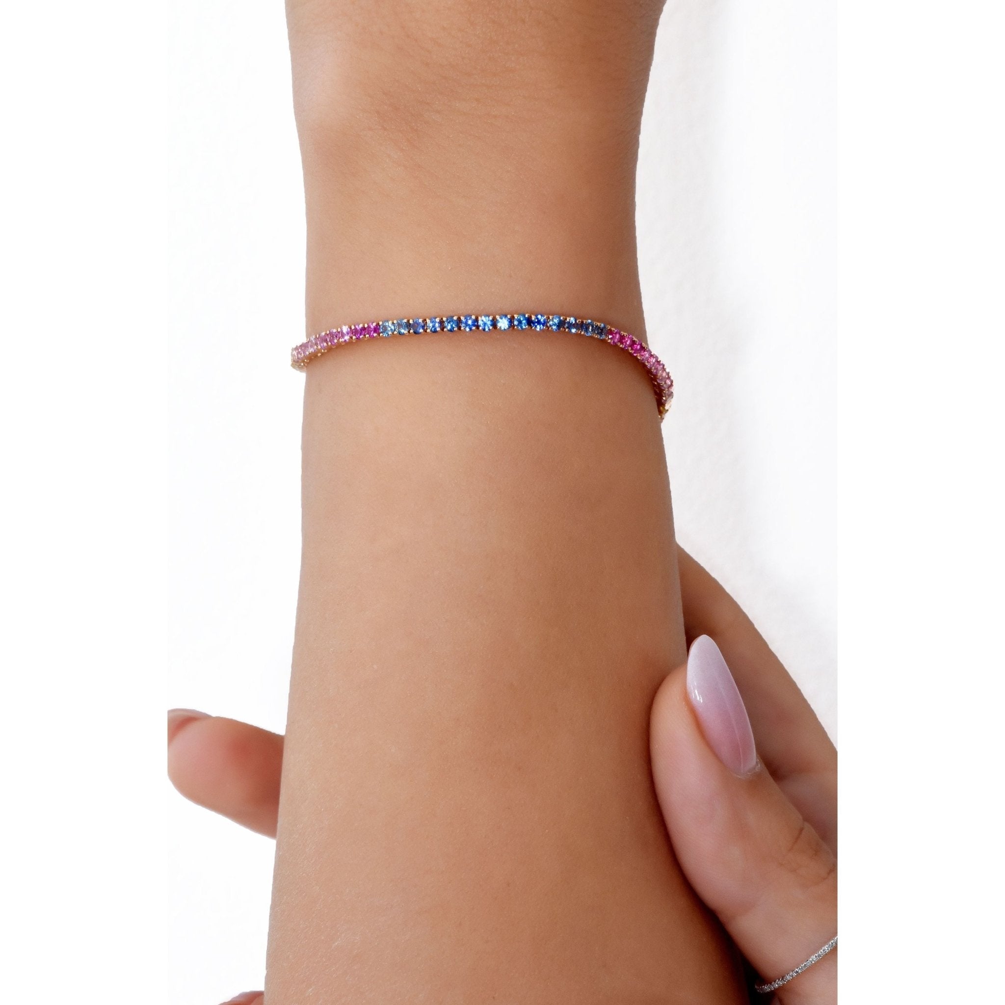 18K Rose Gold Rainbow Round Small Baguette Bracelet - Gemaee UAE