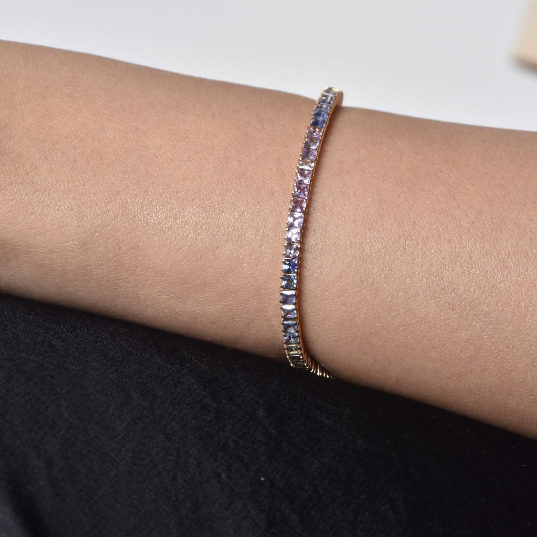 18K Rose Gold Rainbow small Baguette Bracelet - Gemaee UAE