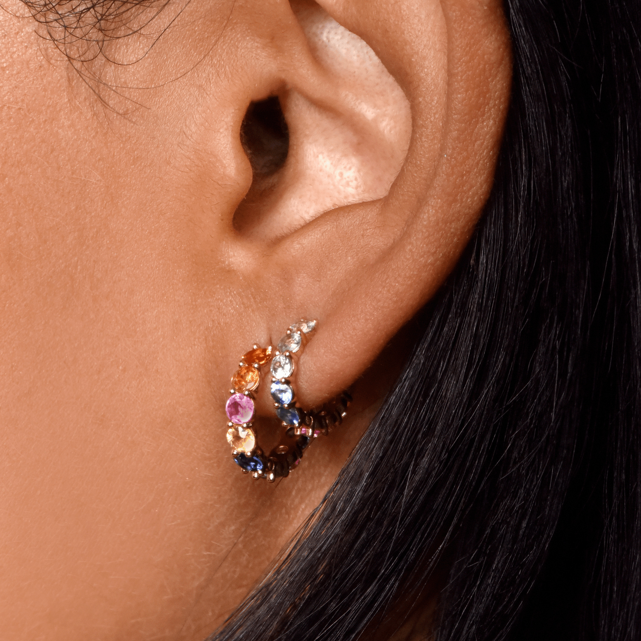 18K Rose Gold Rainbow Small Hoop Earring - Gemaee UAE