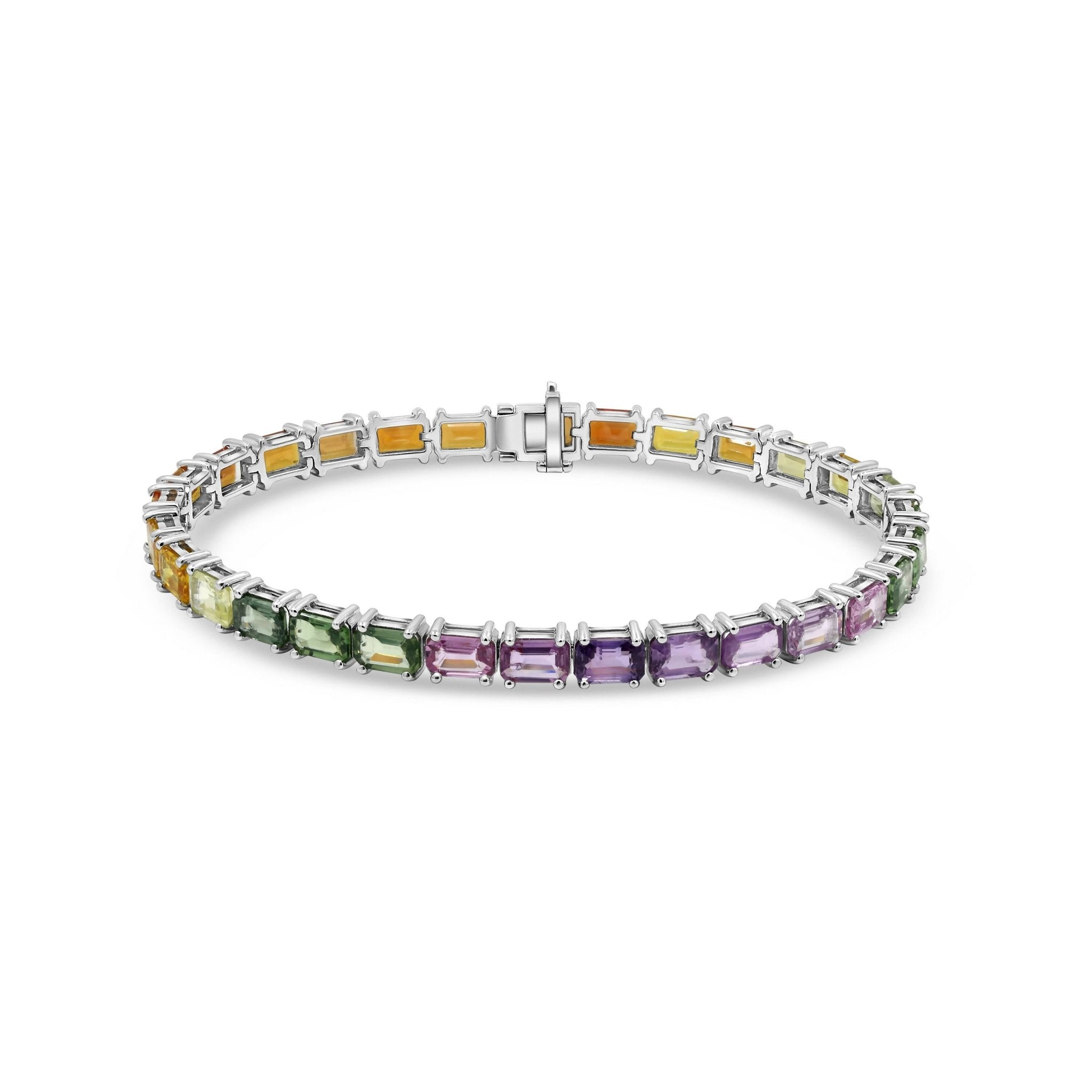 18K White Gold Rainbow Eme Cut Large Bracelet - Gemaee UAE