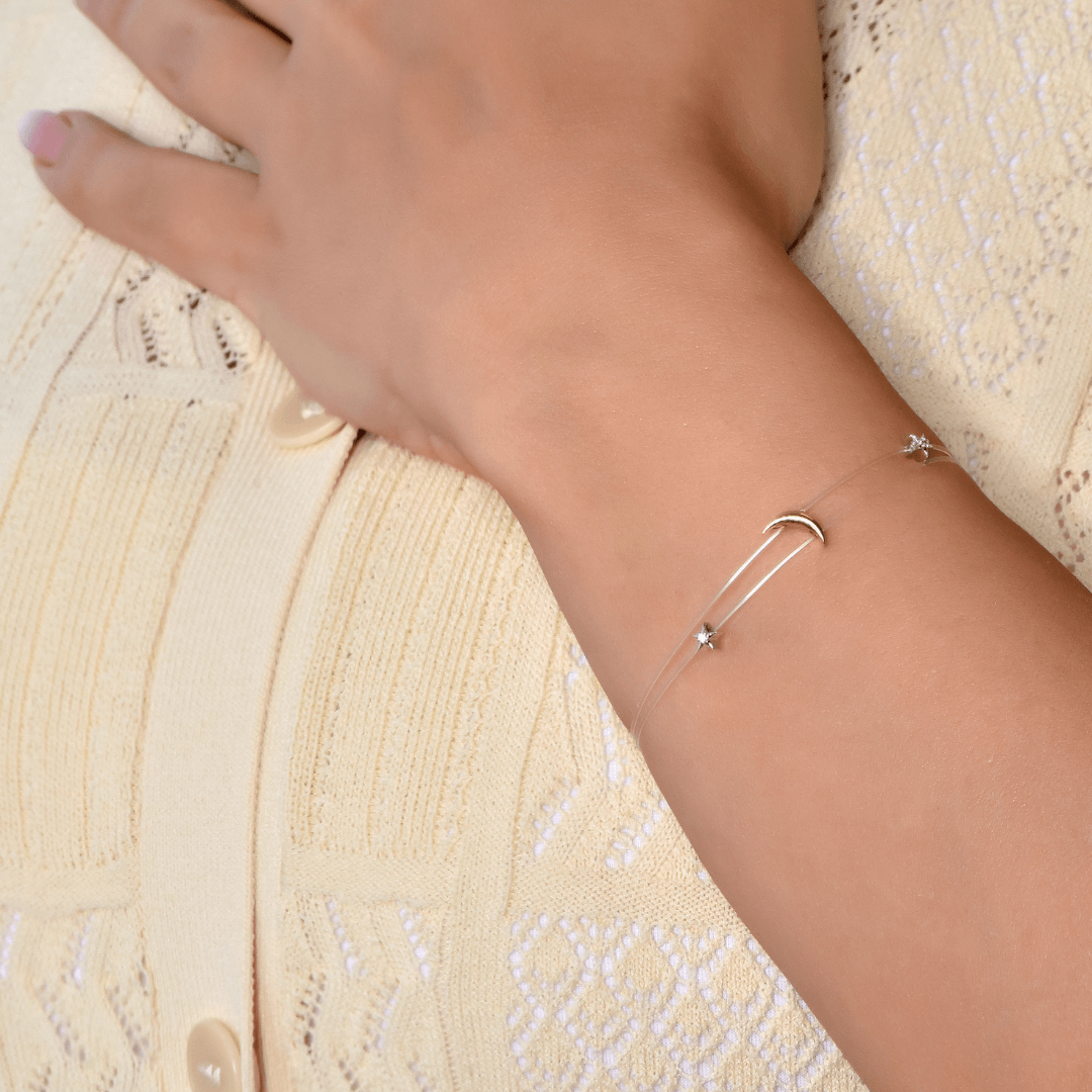 18K Yellow Gold Moon and Star-Galaxy Bracelet - Gemaee UAE
