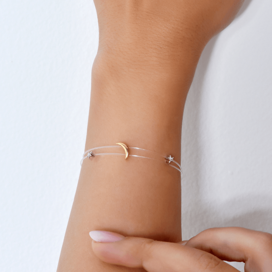 18K Yellow Gold Moon and Star-Galaxy Bracelet - Gemaee UAE