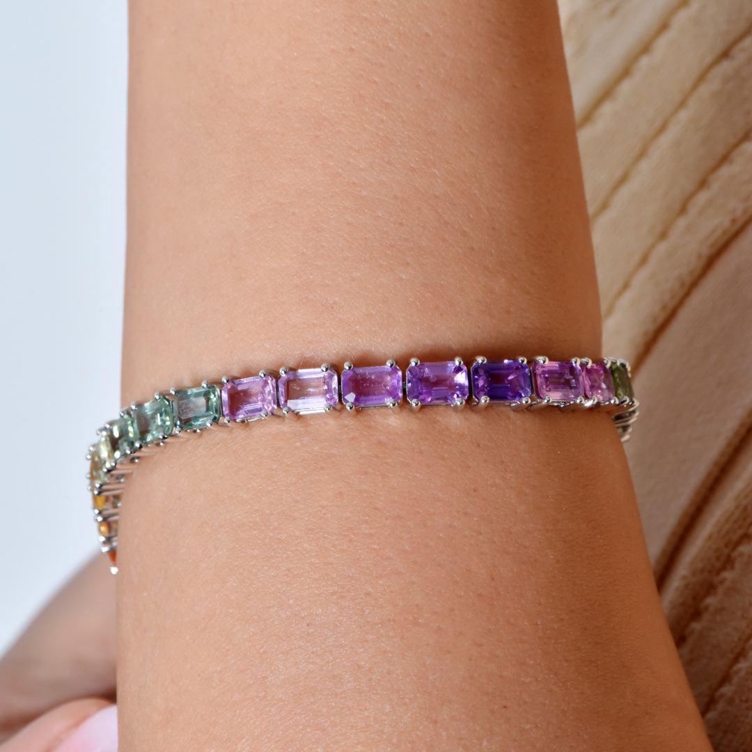 18K White Gold Rainbow Eme Cut Large Bracelet