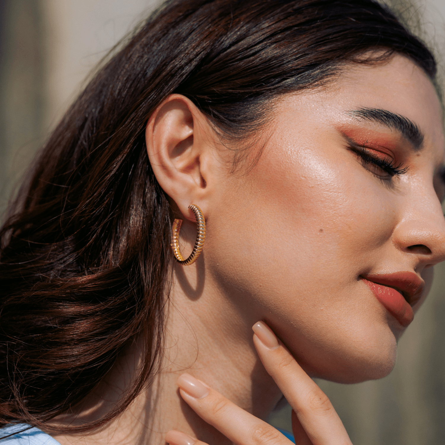 Yellow Gold Ribbed Earrings - Basics Collection - Gemaee UAE