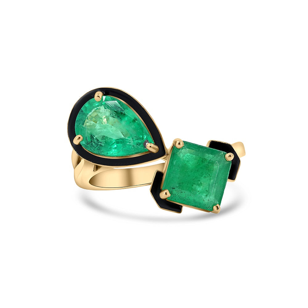 18K Yellow Gold Toi Et Moi Emerald Ring