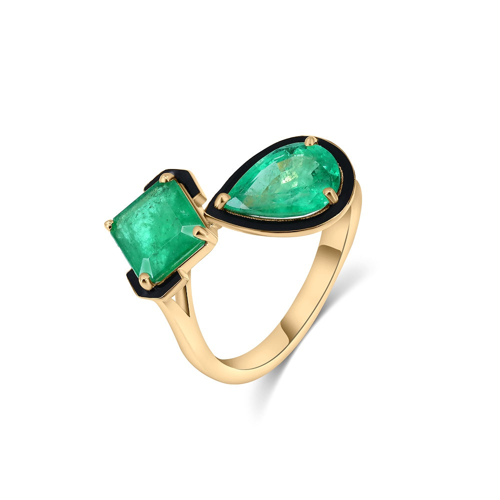18K Yellow Gold Toi Et Moi Emerald Ring