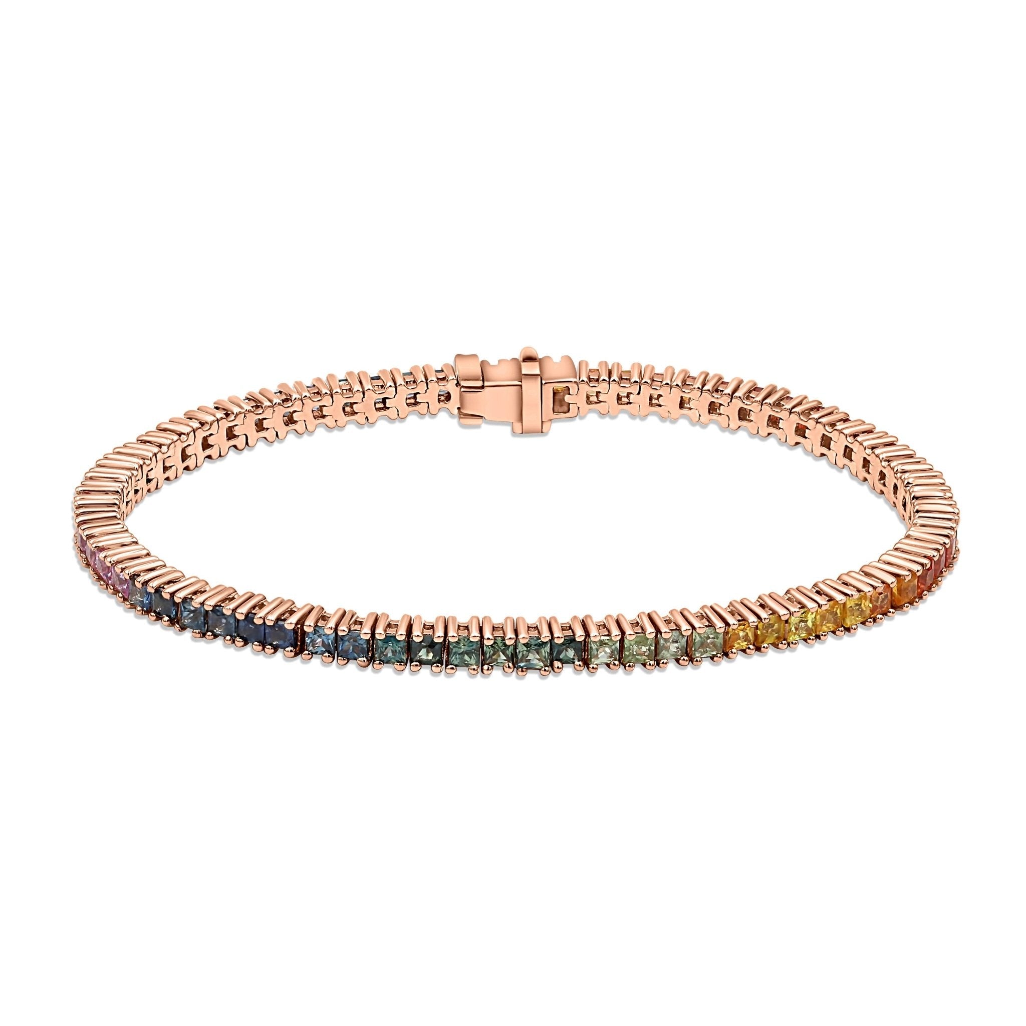 18K Rose Gold Rainbow princess Cut Bracelet - Gemaee UAE