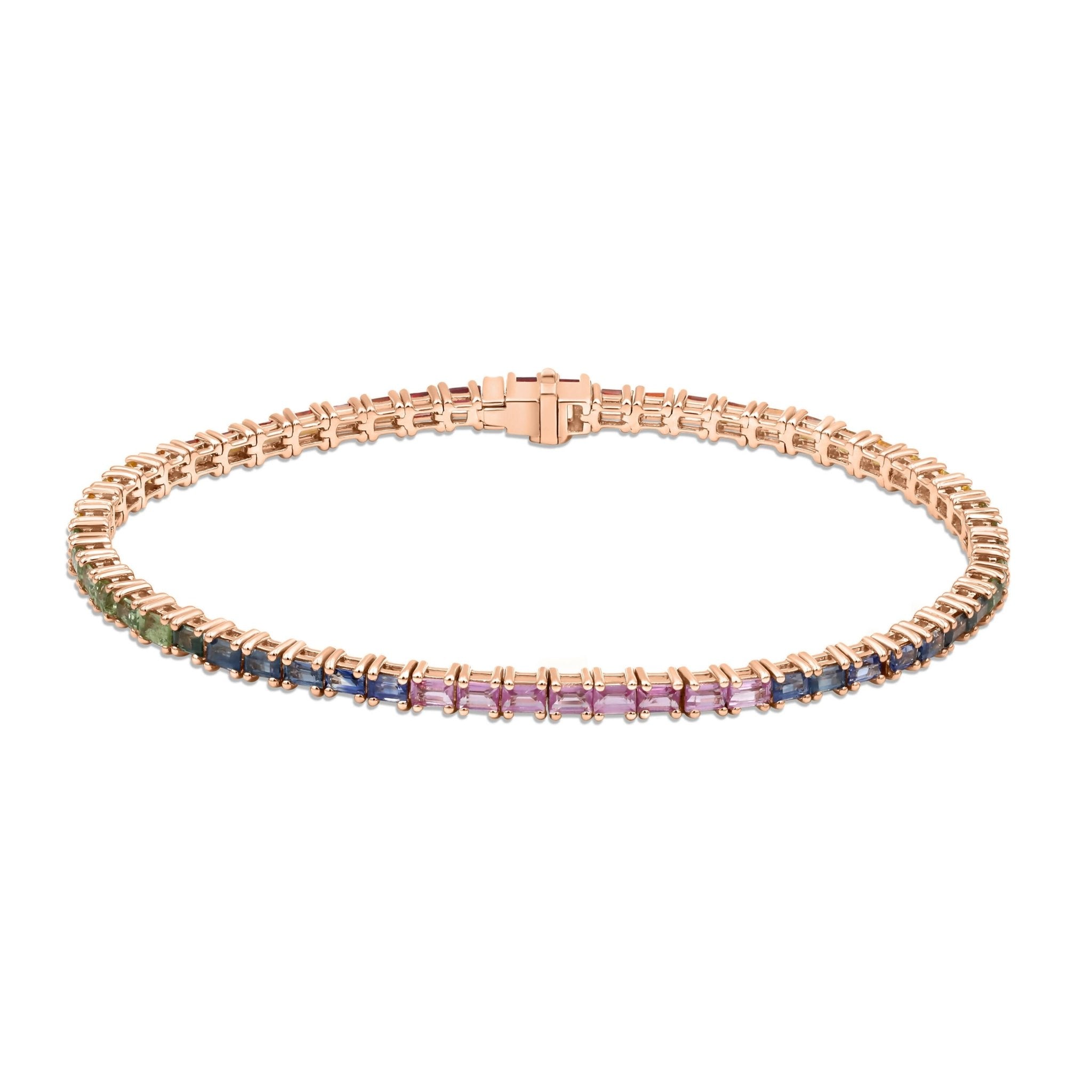 18K Rose Gold Rainbow small Baguette Bracelet - Gemaee UAE