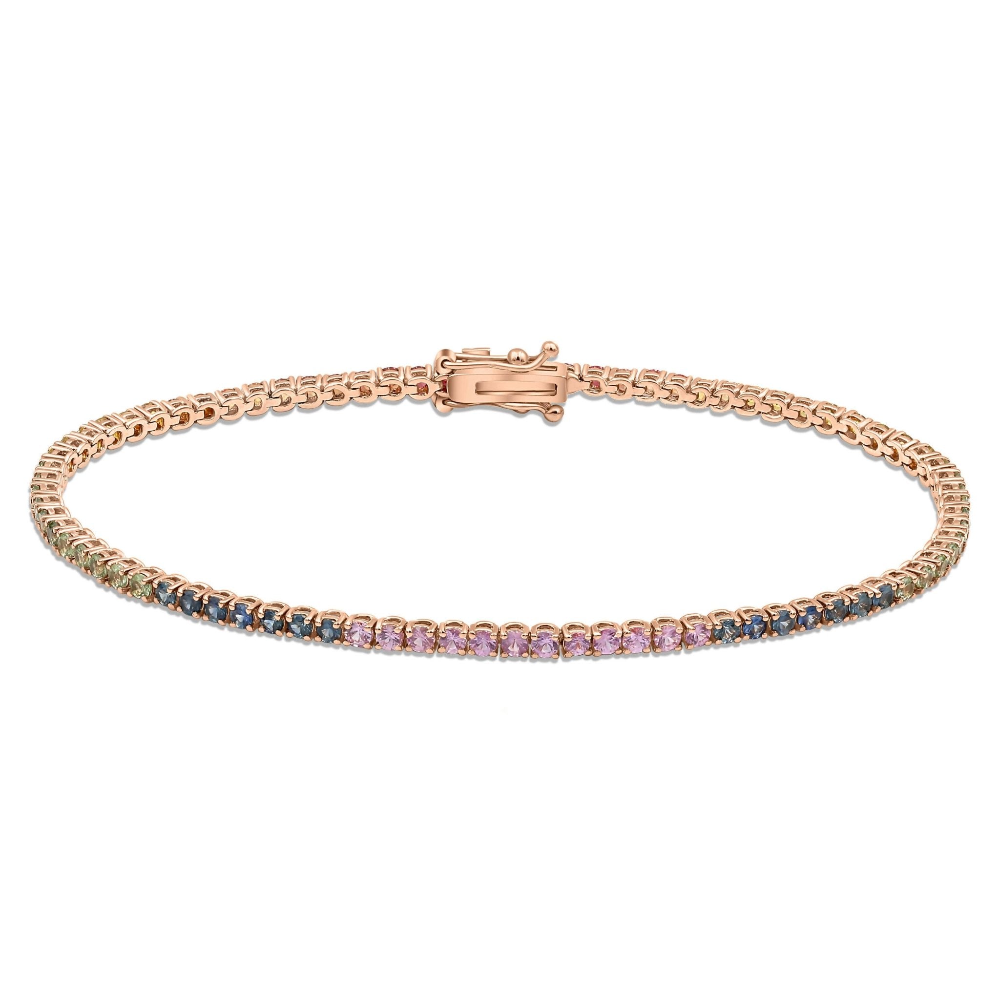 18K Rose Gold Rainbow Tiny Round Bracelet - Gemaee UAE