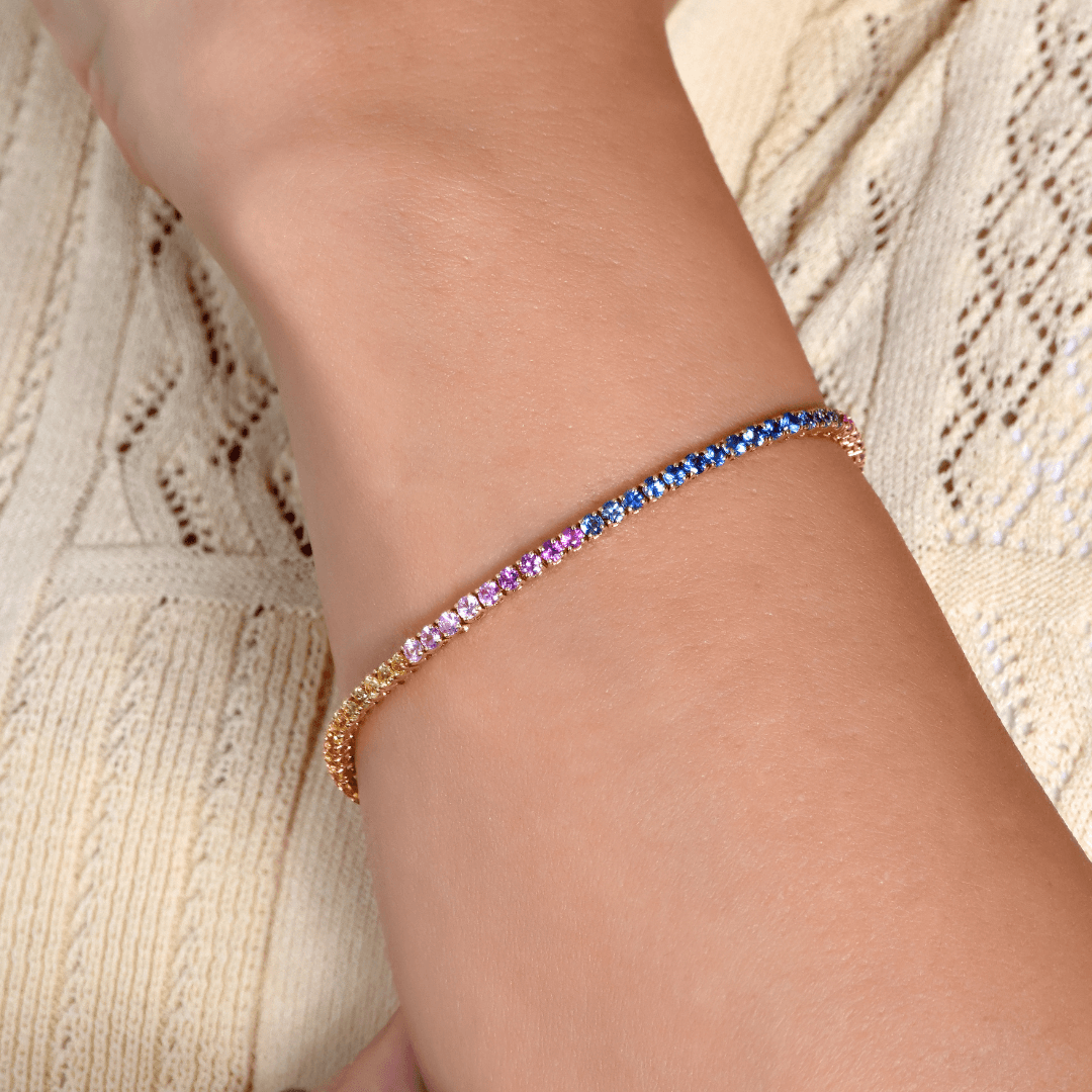 18K Rose Gold Rainbow Tiny Round Bracelet - Gemaee UAE