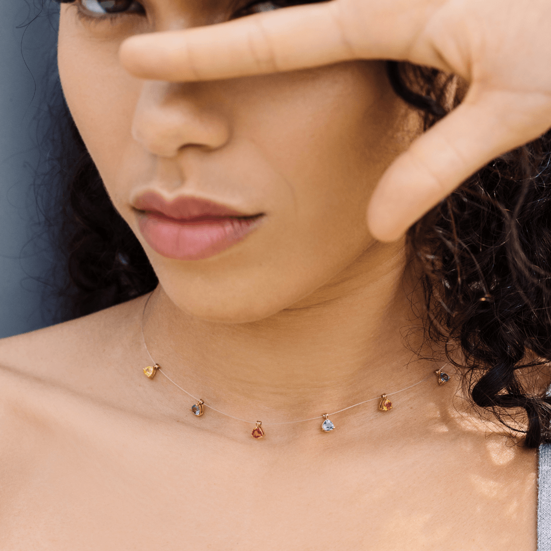 18K Rose Gold Six Stone Lace Rainbow necklace - Gemaee UAE