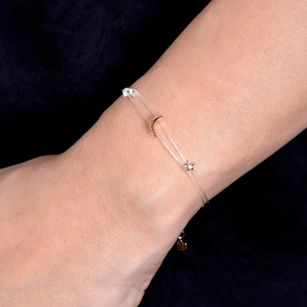 18K Yellow Gold Moon and Star-Galaxy Bracelet - Gemaee UAE