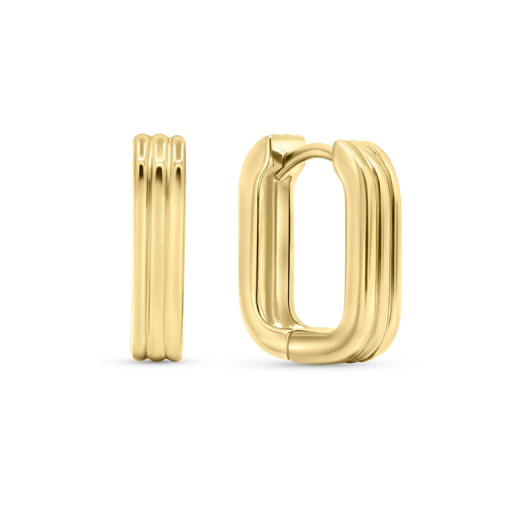 18K Yellow Gold Square Ribbed Small Earrings - Gemaee UAE